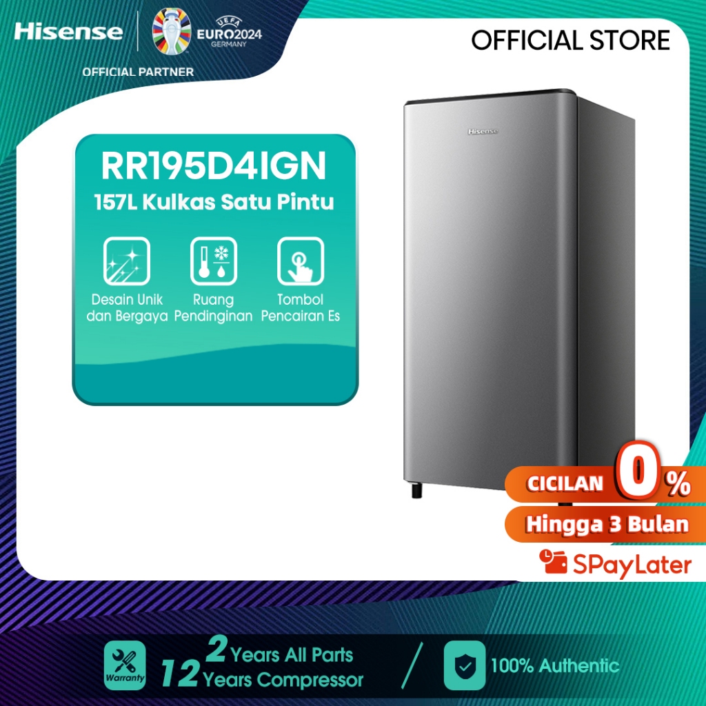 Hisense Kulkas (Refrigerator)1 Pintu Kapasitas 157L RR195D4IGN -- Silver【Separate Chiller】【Semi-auto