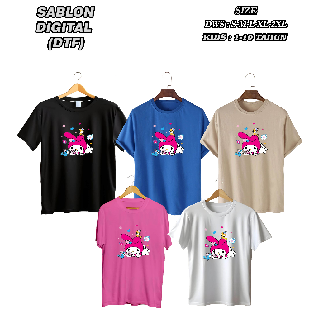 C03501 KAOS KUROMI PINK  / T-SHIRT ANAK ANAK  / T-SHIRT KUROMI / SABLON DTF