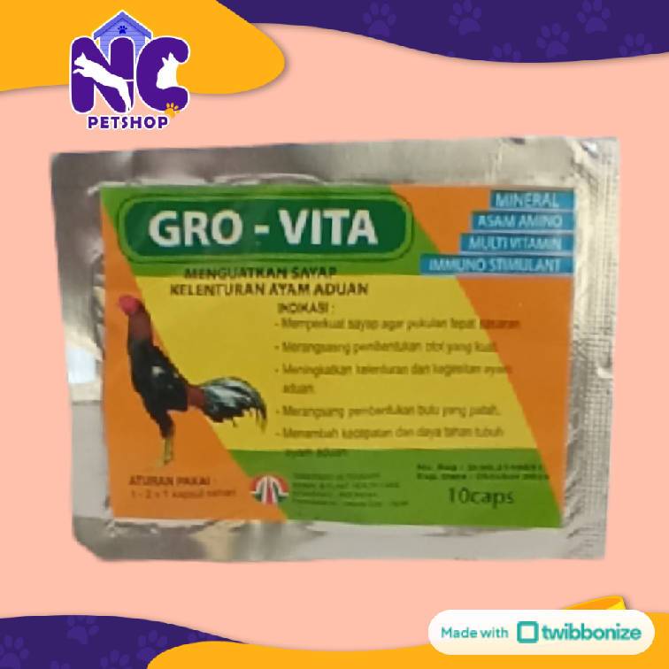 GRO VITA 10 KAPSUL - Vitamin meningkatkan kelenturan otot, membentuk otot & memperkuat otot ayam