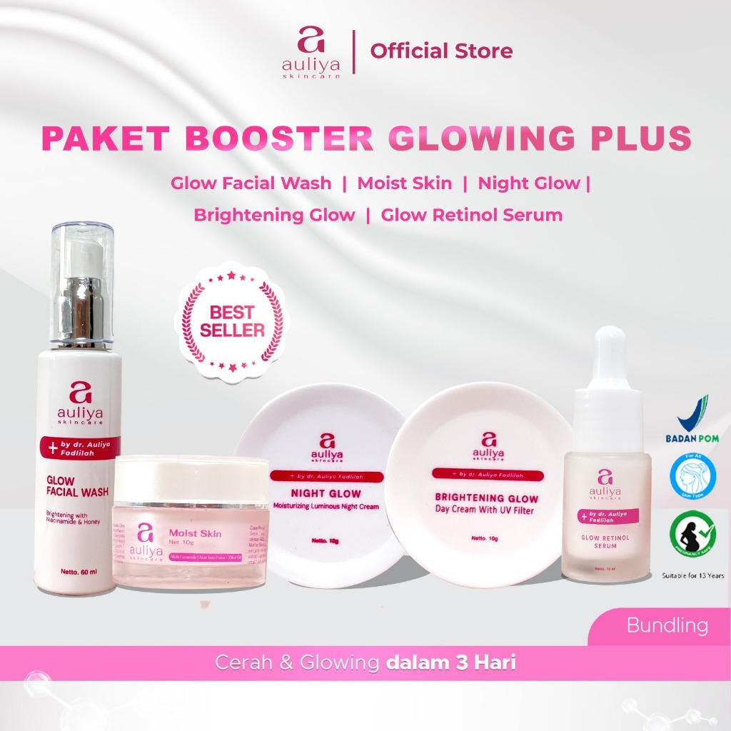 Auliya Skincare Paket Booster Glowing Plus Special Bundling 5 in 1 Perawatan Wajah Untuk Kulit Cerah