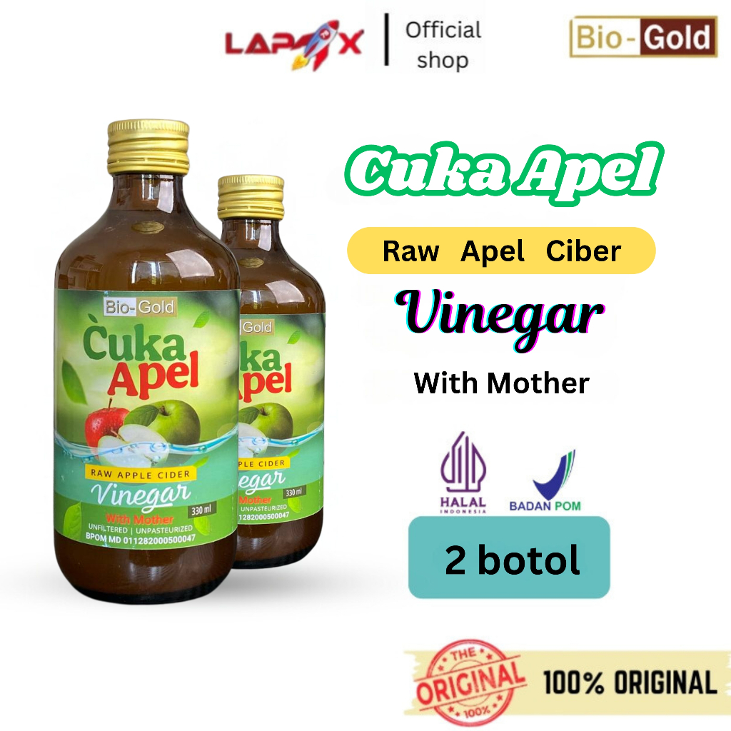 

[Paket 2 Botol] Bio Gold Cuka Apel Original With Mother 330ml Apple Cider Vinegar Untuk Kesehatan