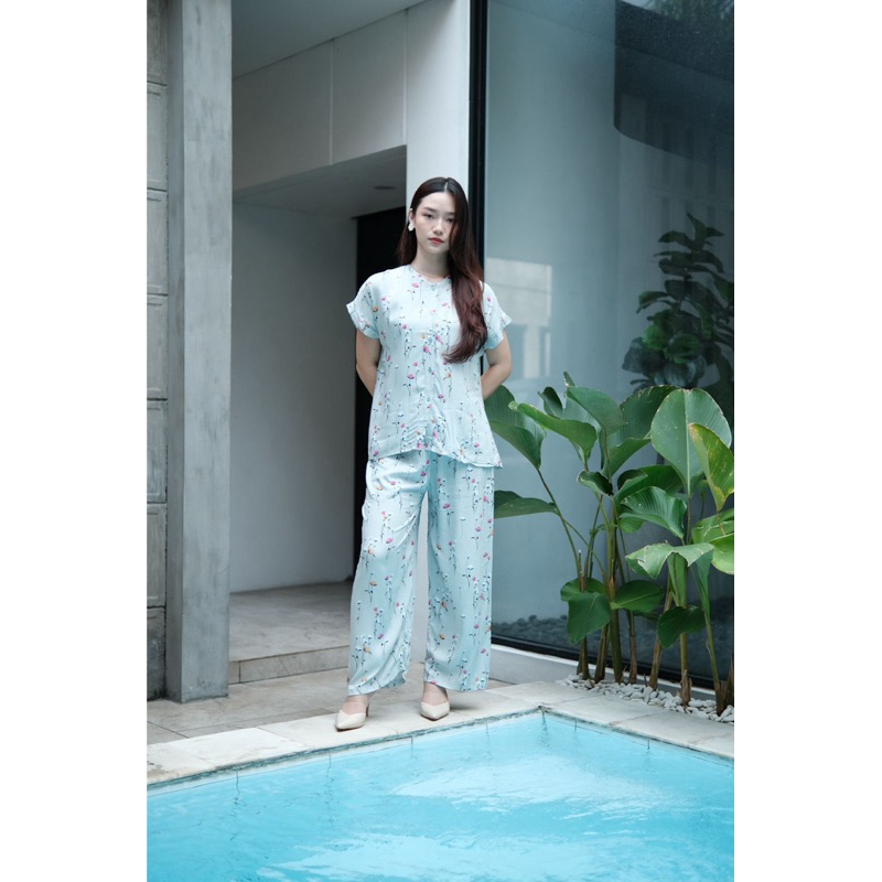 by Boshe wear  Piyama Motif Cozy Busui Friendly Set Celana Panjang  Rayon  Wanita Baju Tidur