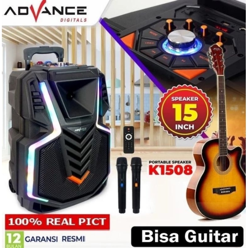 BATAM - ADVANCE K1508 K 1508 portable speaker bluetooth trolley 15 inch bisa guitar