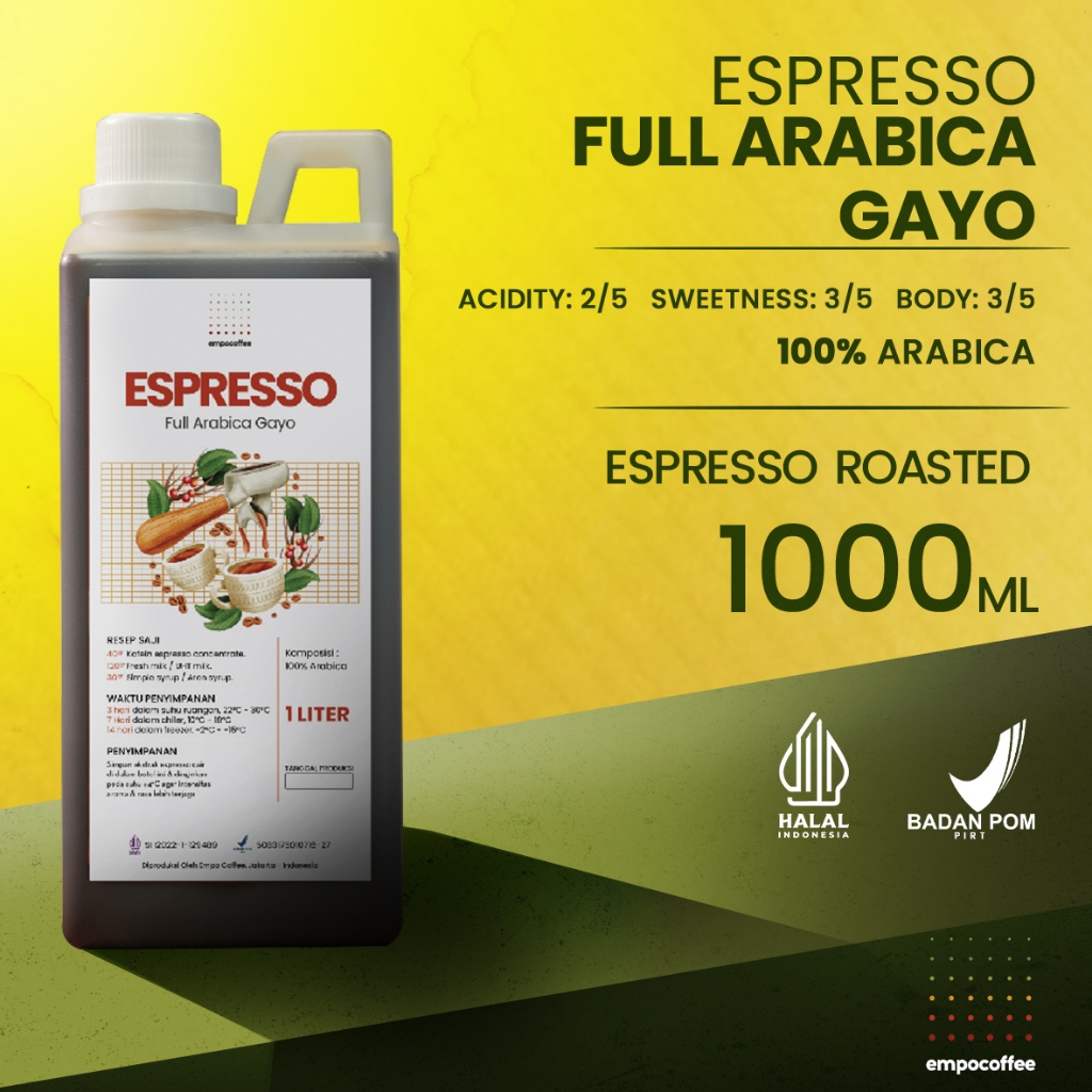 

Espresso Cair 1 Liter Full Kopi Arabika Gayo Minuman Arabica Coffee 1L - 1 Liter