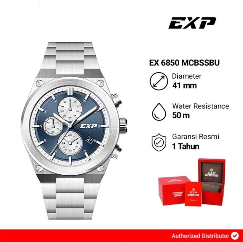 Jam Tangan Pria Original Expedition Exp E6850 E 6850 Silver Dial Blue