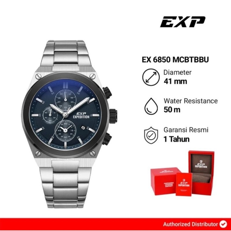 Jam Tangan Pria Original Expedition Exp E6850 E 6850 Silver Dial Blue