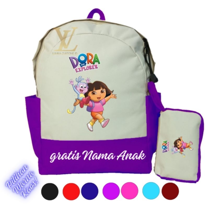 Tas Anak Dora  I Tas Anak Sekolah dan Tempat Pensil Custom Dora I Tas Ransel Backpack Unisex {FREE C