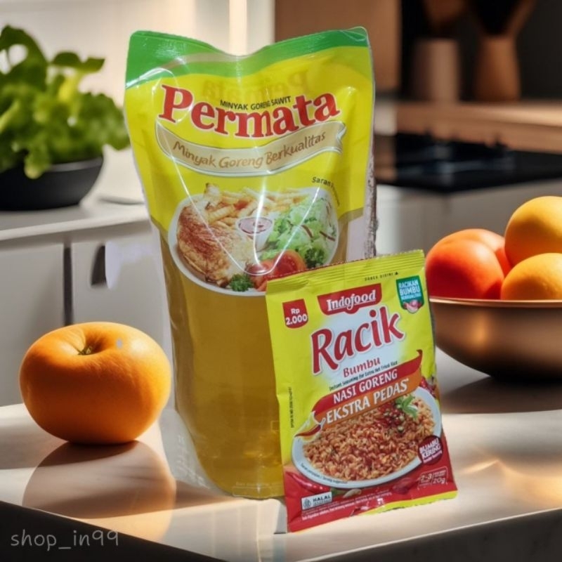 

Minyak Goreng pouch Permata 1lt (bonus indofood racik nasi goreng pedas 20g)