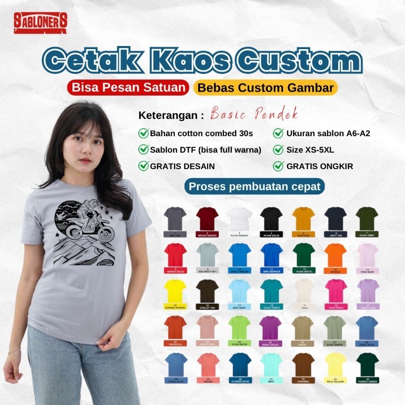 Sablon Kaos Satuan Custom DTF Full Colour Murah Cotton Combed 30s Premium Quality - Print Cetak Biki
