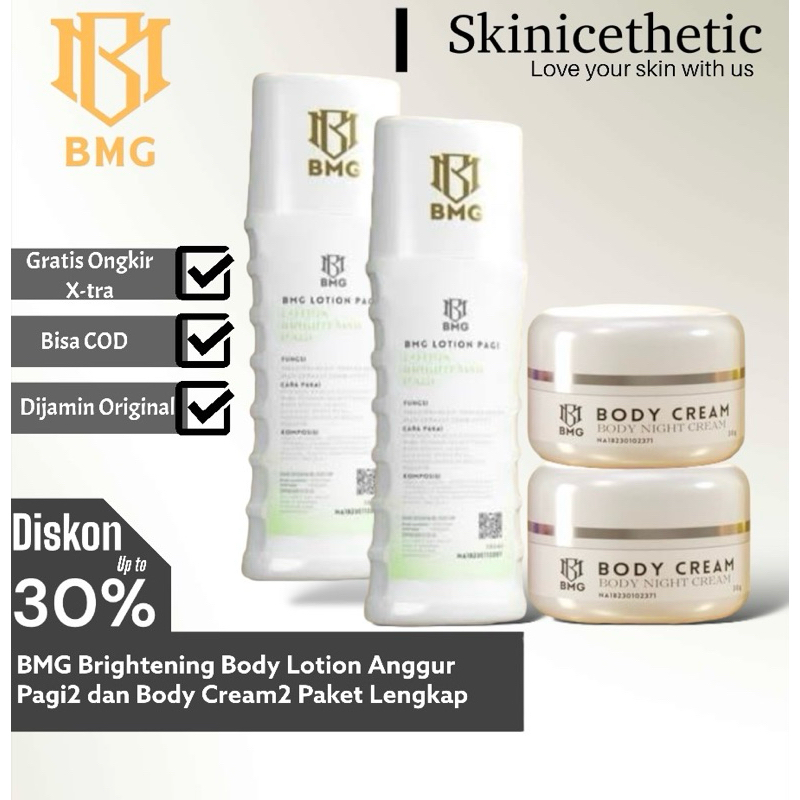 BMG Lotion Pemutih Badan Wangi Anggur Original Lotion Siang 2 dan Body Cream Bibit Pemutih 2