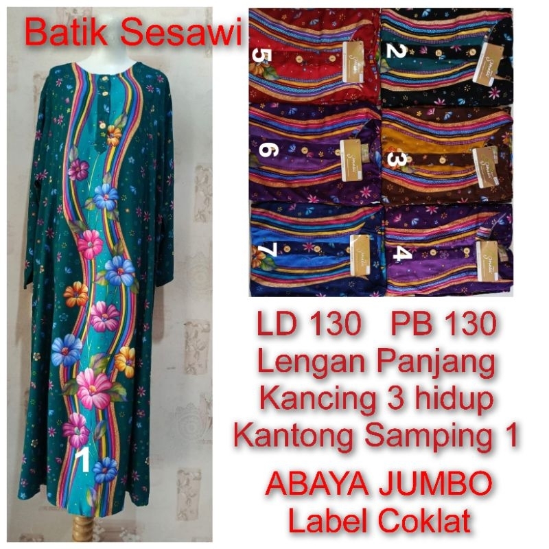PROMO DISKON Longdres Abaya Jumbo Batik sesawi LD 130cm label Coklat