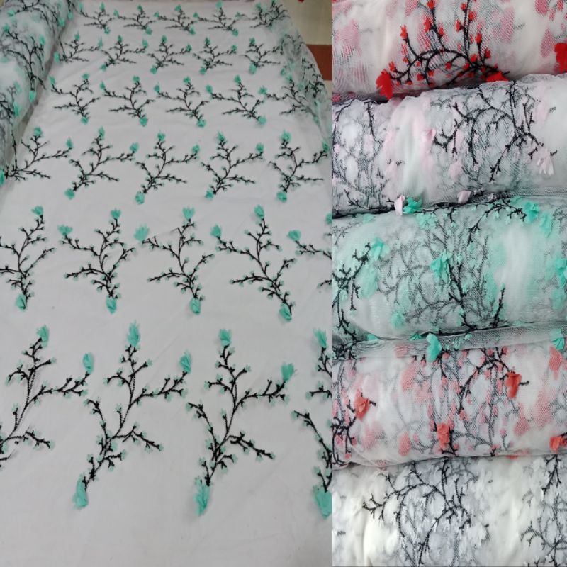 kain tille tridi kebaya/tille 3D motif timbul bordiran korea