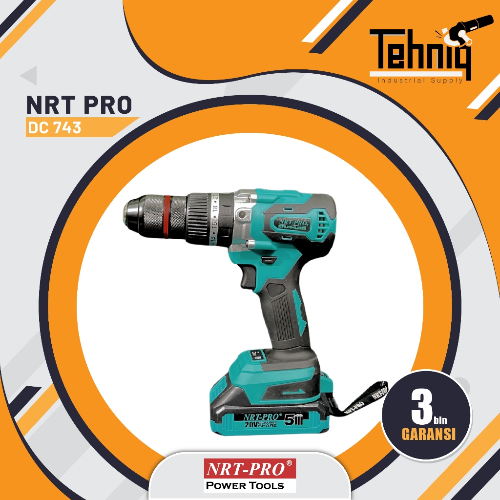NRT Pro 743 DC Mesin Bor Baterai 13mm 20V / NRT-Pro 743DC Cordless Impact Drill Set 20V