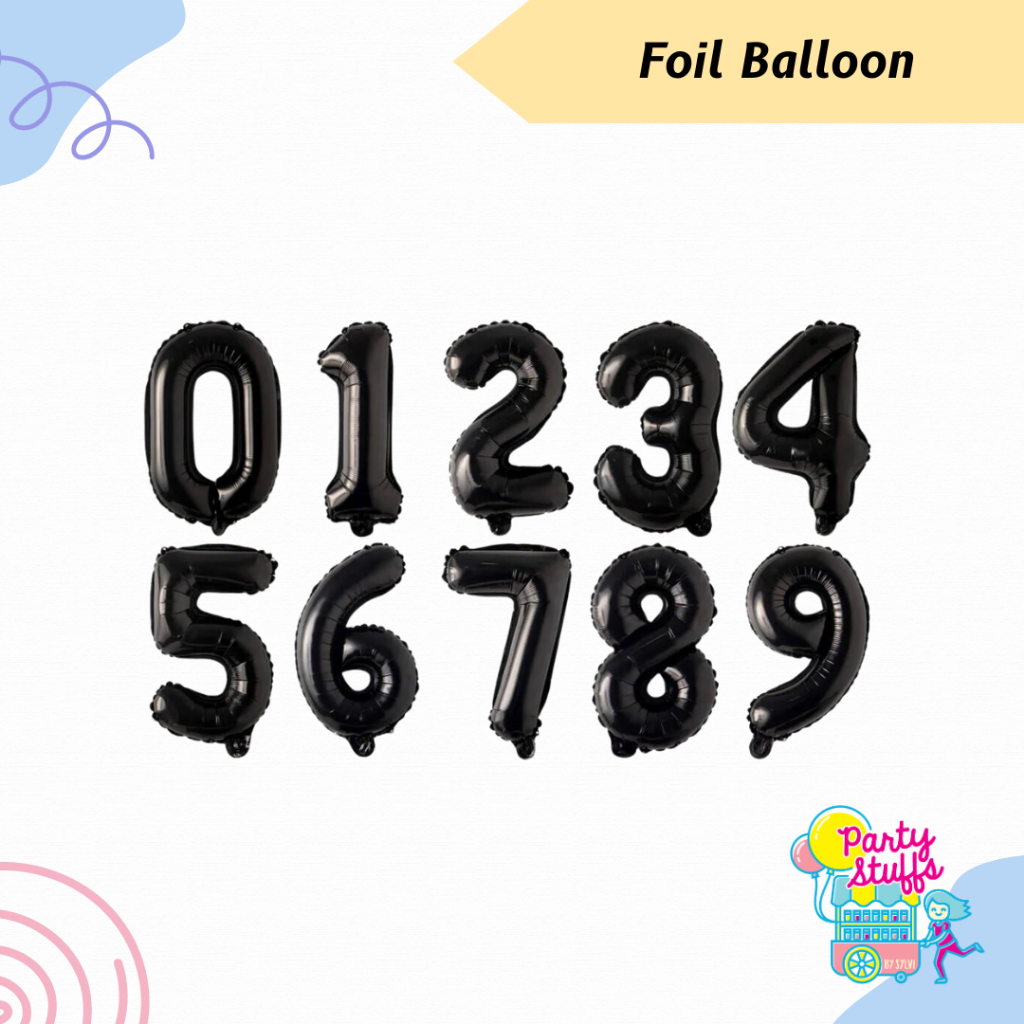 Foil angka hitam 100cm / Balon foil jumbo hitam 100cm / Foil angka hitam 0- 9
