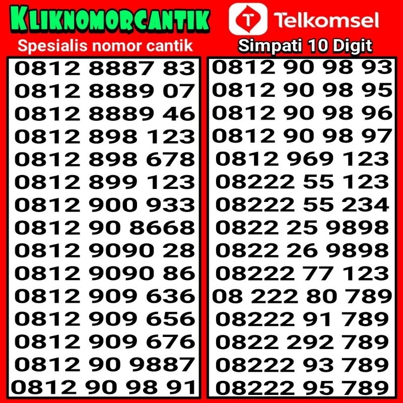 Nomor Cantik 10 Digit Telkomsel Simpati 10 Digit 9