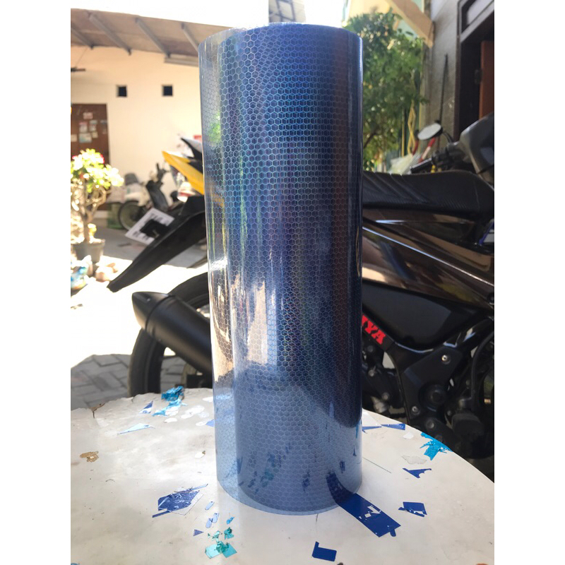 stiker lampu pelangi biru motif sarang tawon honeycomb