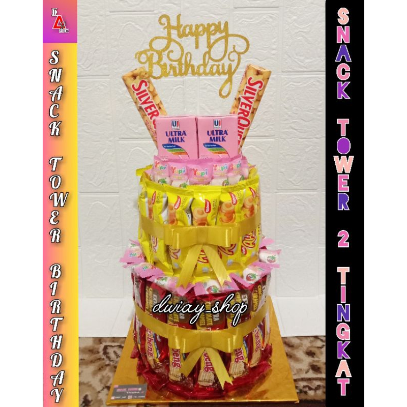

SNACK TOWER ULTAH KEKINIAN / KUE ULTAH TERBARU / HADIAH ULTAH / HADIAH WISUDA / HADIAH KHITAN