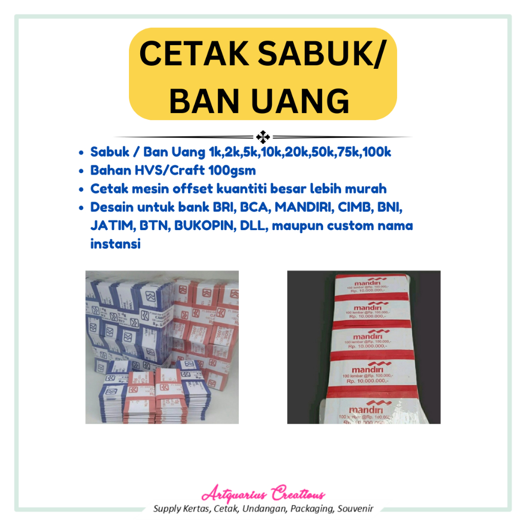 

PROMO Sabuk / Ban Uang untuk Bank MANDIRI, BCA, BNI, BRI, CIMB, JATIM, BTN, BUKOPIN, BISA CUSTOM