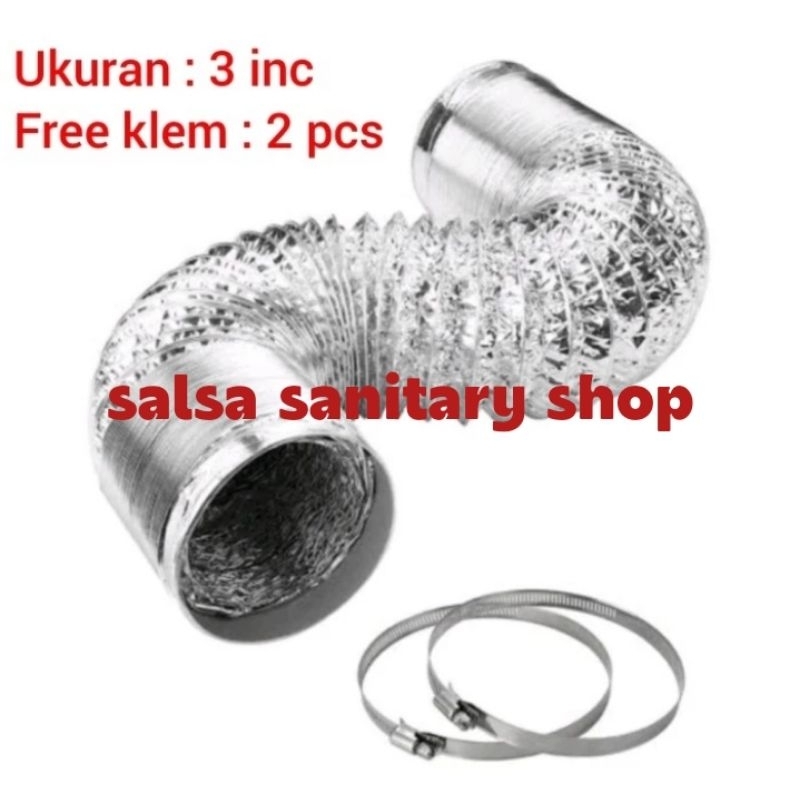flexible ducting 3 inch 1 meter+2 clam/flexible ducting cooker hood/flexible ducting pipa pembuangan