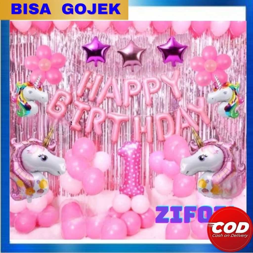 PAKET SET BALON DEKORASI BACKDROP ULANG TAHUN ANAK PEREMPUAN