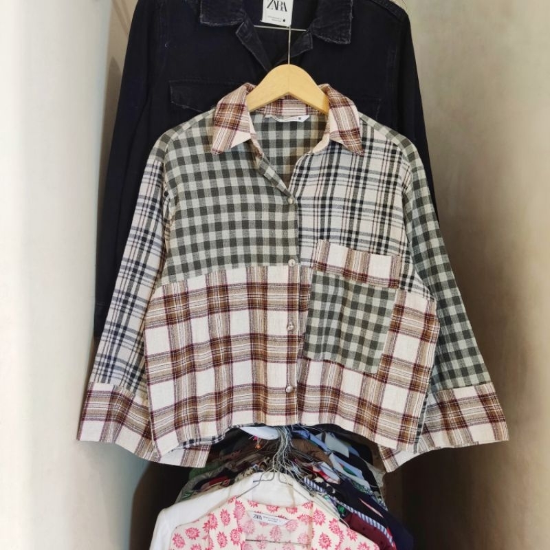 Zara cropped shirt tartan preloved