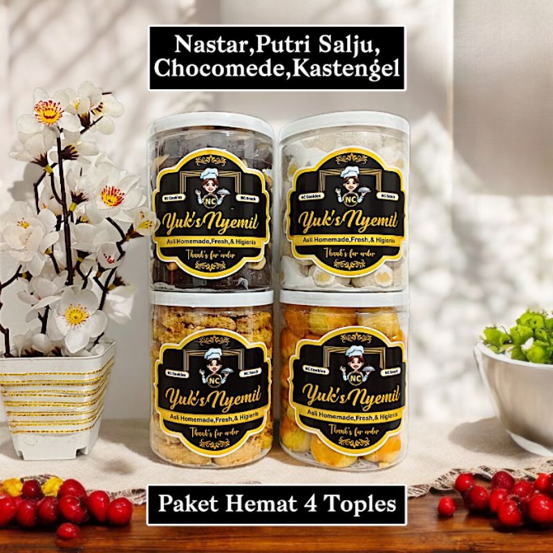 

PAKET CANTIK COOKIES 4 TOPLES DAPAT NASTAR,KASTENGEL,PUTRI SALJU,DAN CHOCOMEDE KUE KERING PAKET LEBIH MURAH