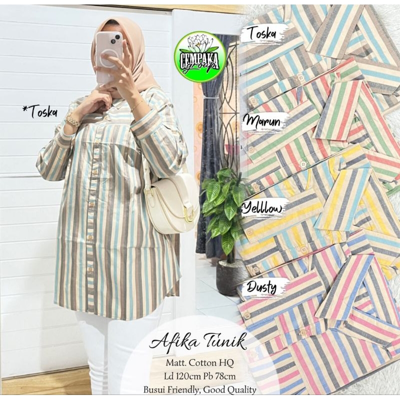 Kemeja Tunik Wanita Jumbo | Tunik Wanita Katun Motif Salur Kotak