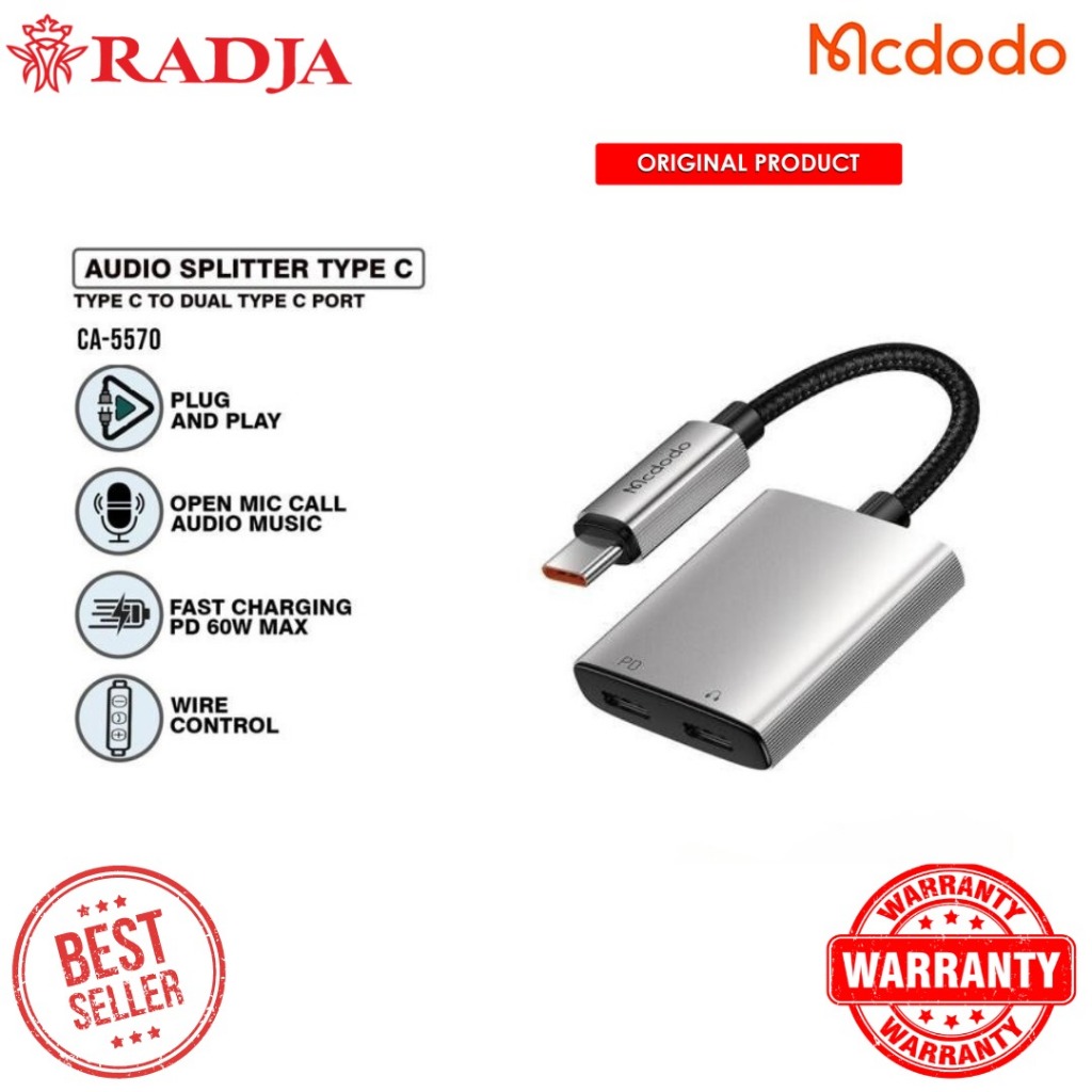 MCDODO CA-5570 Audio Adapter Splitter USB-C to Dual USB-C