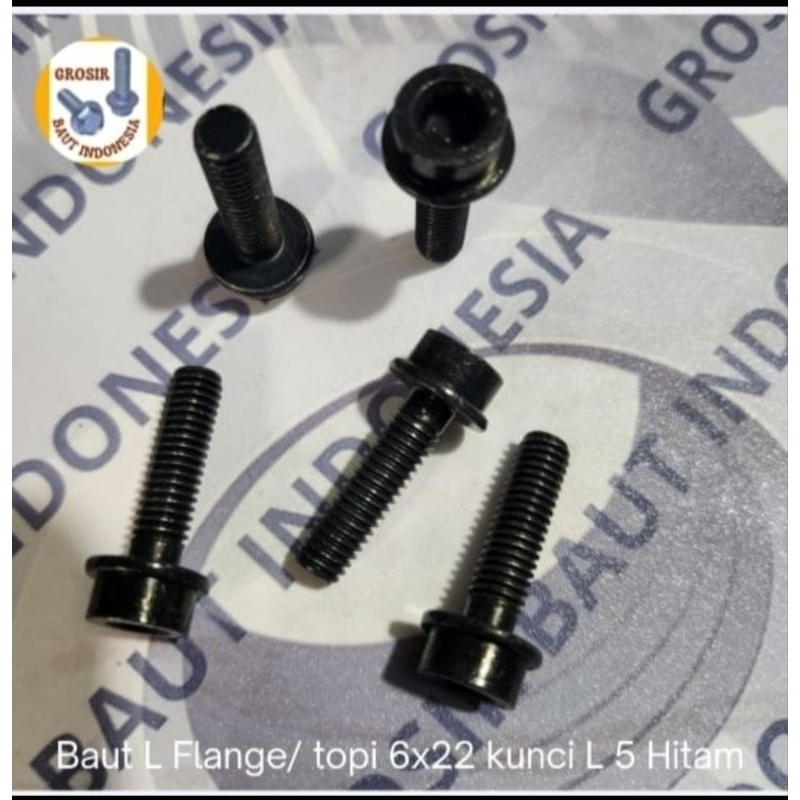 Baut L Flange/ Topi 6x22 Kunci L 5 Hitam (paket 10pcs)