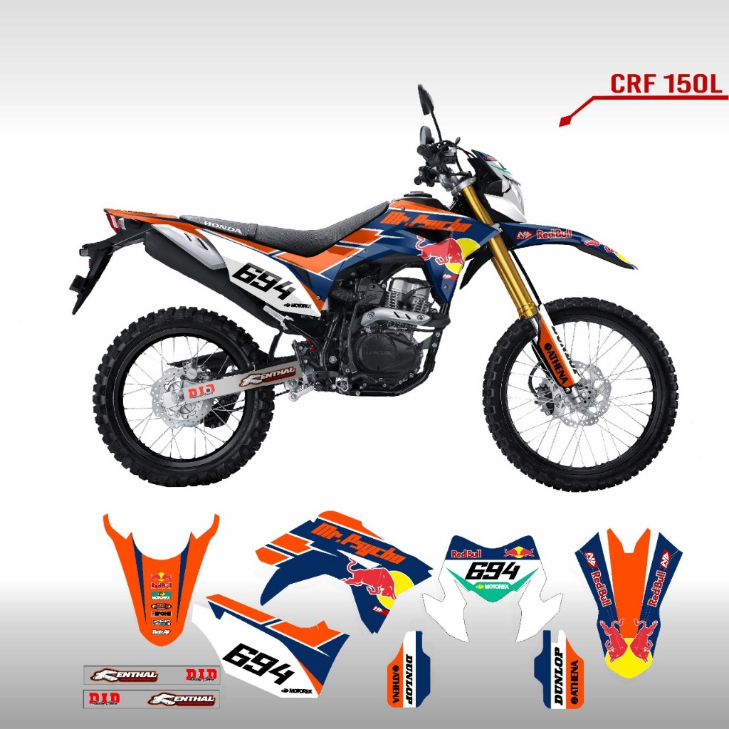 Decal Stiker CRF 150 L Dekal Variasi Sticker Striping Custom Full Body redbull biru 085
