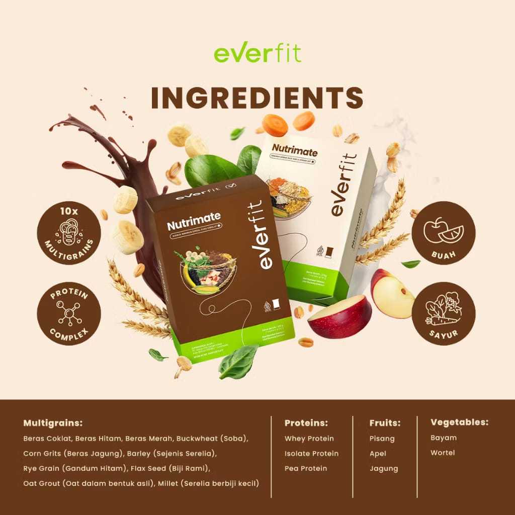 

Everfit Nutrimate Meal Replacement dengan Oat Rasa Cokelat dan Vanila