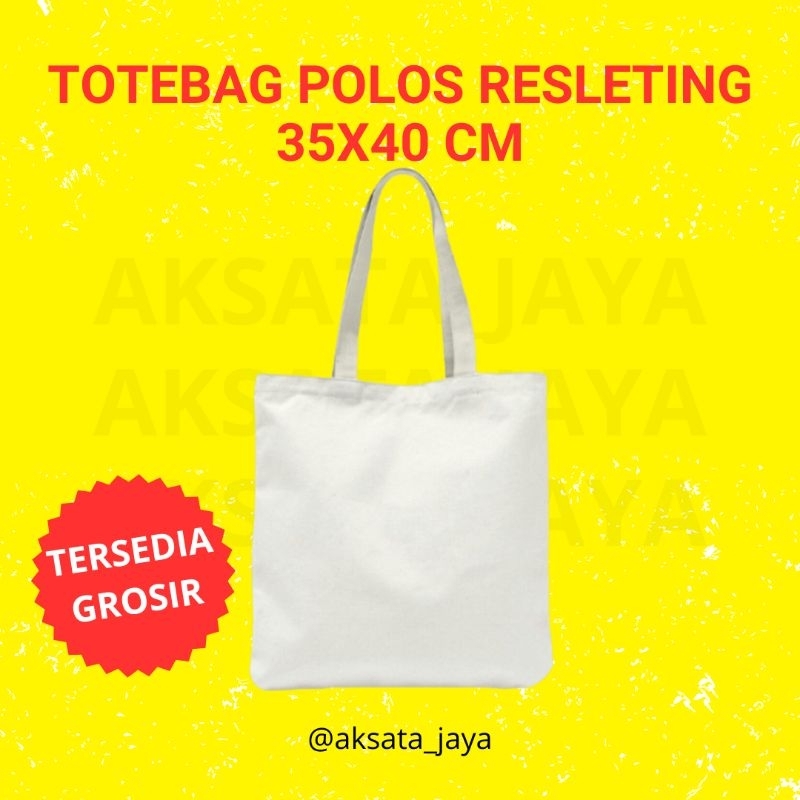 Totebag Polos Resleting 35x40cm - Totebag Aesthetic Kekinian / Tas Blacu Polos Resleting