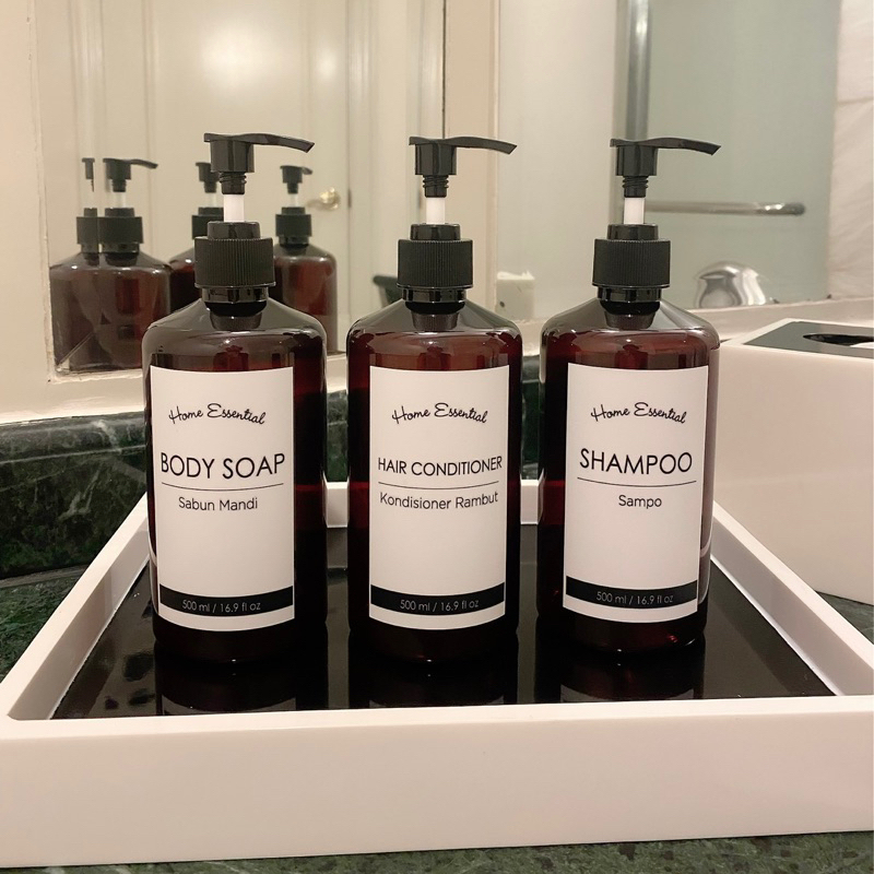 Botol Coklat 500ml sticker Tulisan aesthetic bottle minimalist refill organizer tempat sabun cair bo