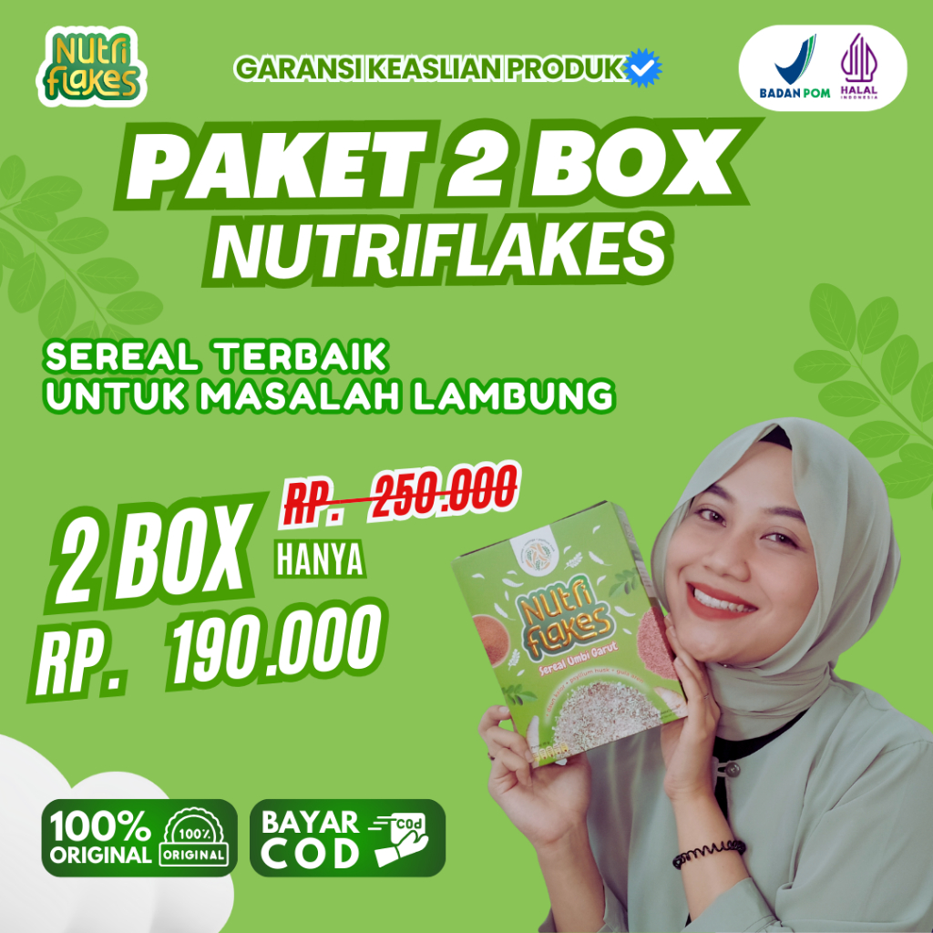 

NUTRIFLAKES Sereal Umbi Garut Atasi Asam Lambung, Maag dan Gerd Original 100%