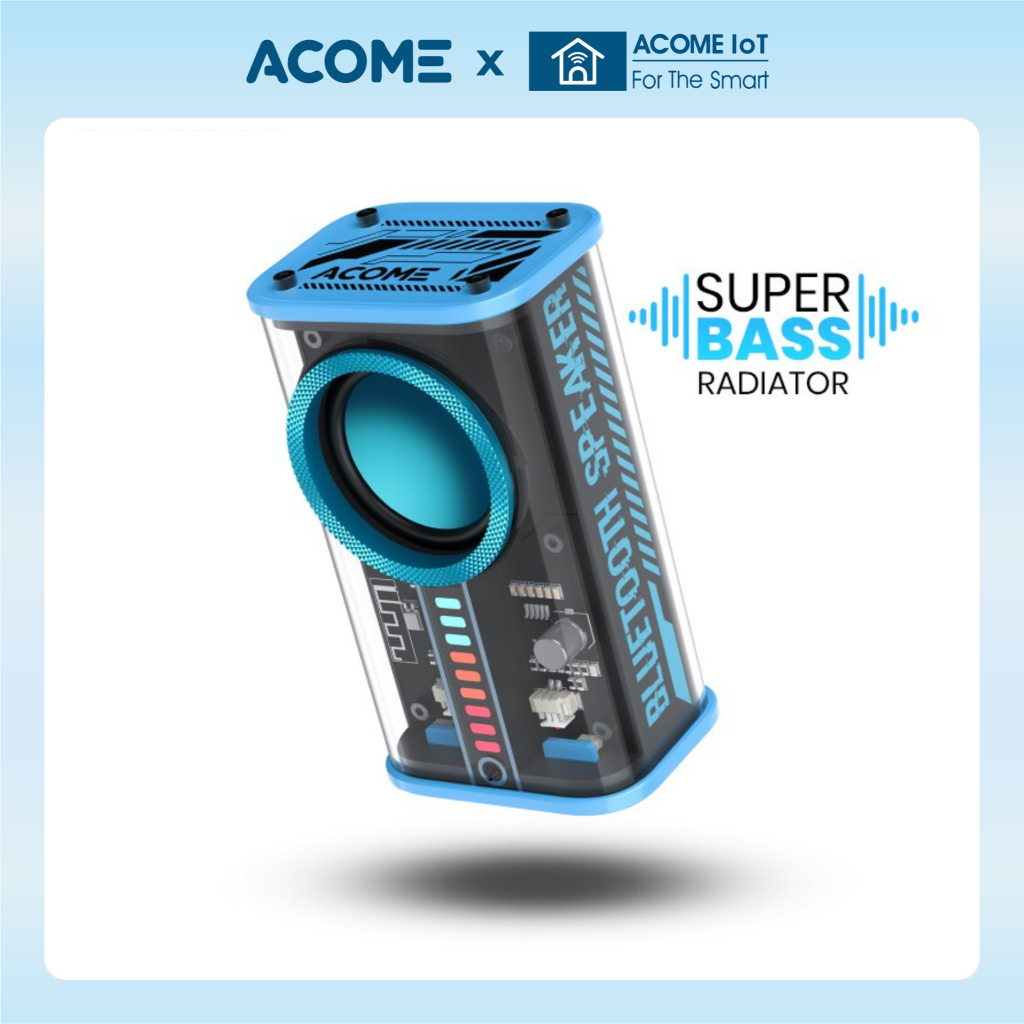 Acome Speaker Bluetooth 5.3 Transparant Portable Super Bass A8 Blue