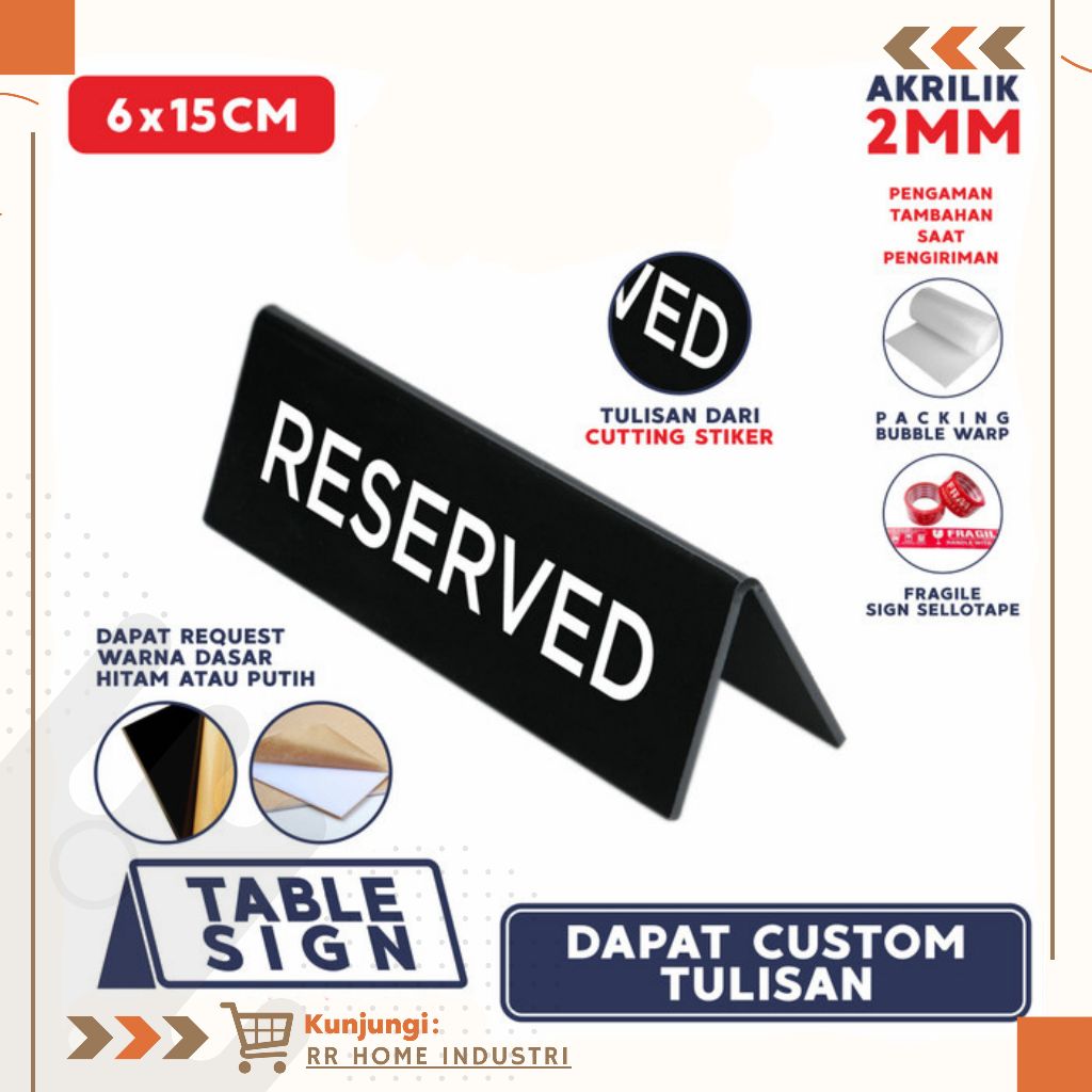 

Papan Meja Reserved Akrilik Acrylic / Reserved Sign Kartu Nama