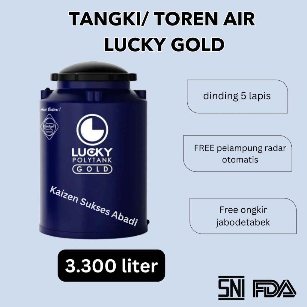 Tandon tangki toren air atas plastik merek lucky luki polytank gold LAB 330 volume 3300 3000 liter  