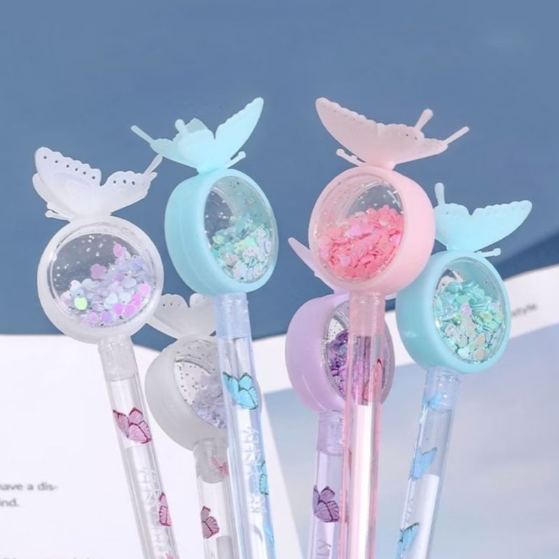 

Pena Karakter Lucu Gliter Black Ink Gel Pulpen Alat Tulis Lucu