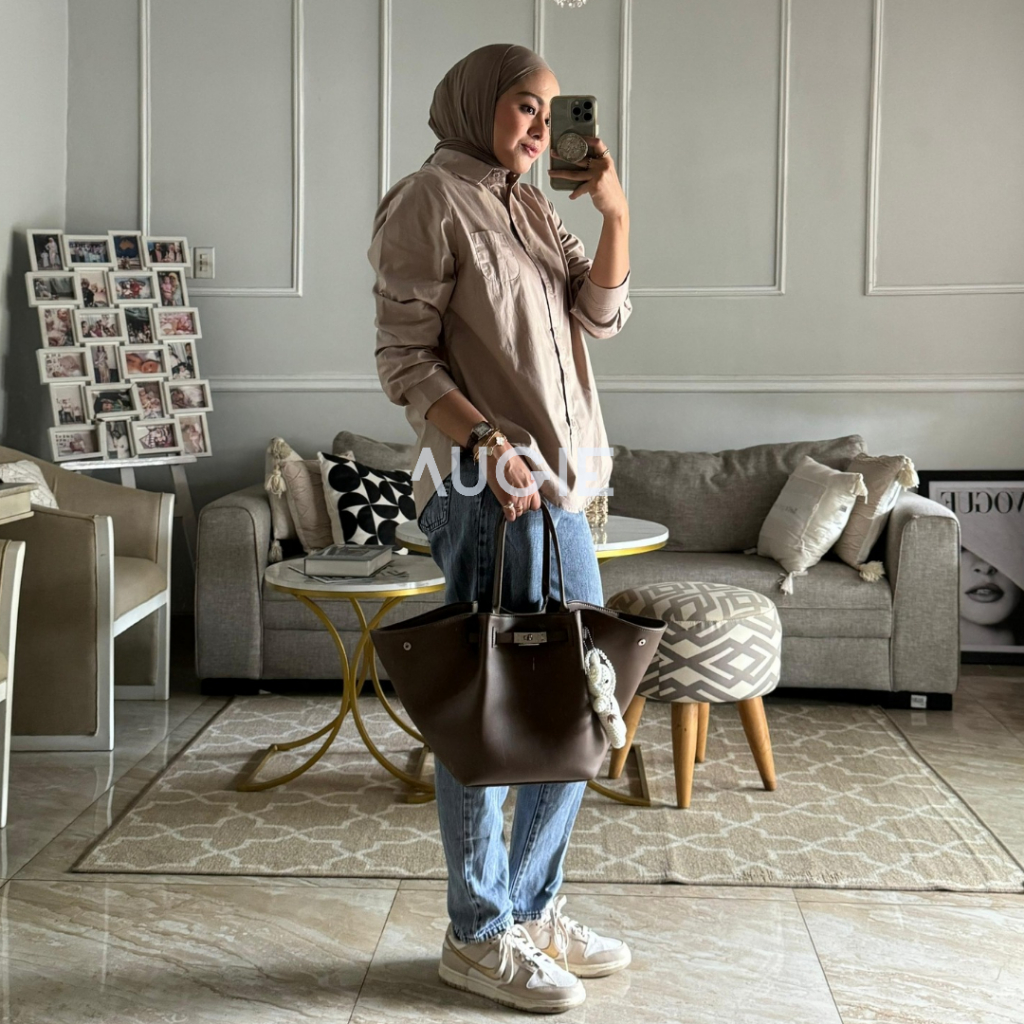 Augie - Amira Cotton Shirt Kemeja Katun Polos Putih Premium Wanita Lengan Panjang