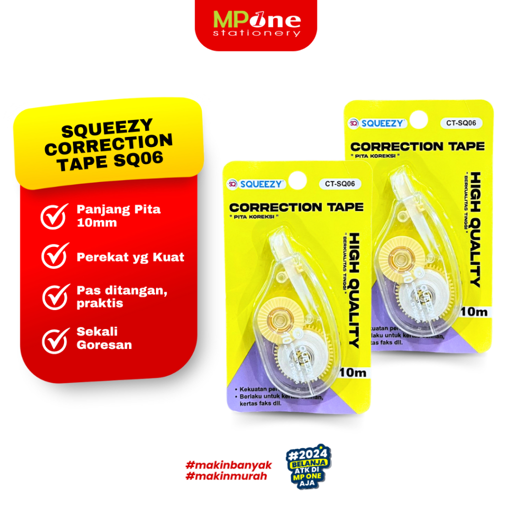 

Squeezy Correction Tape 10mm SQ06 Transparan / Tipe X Pita Roll Tipe X Kertas 10mm Squeezy SQ-06 / Tipe ex Roll Murah