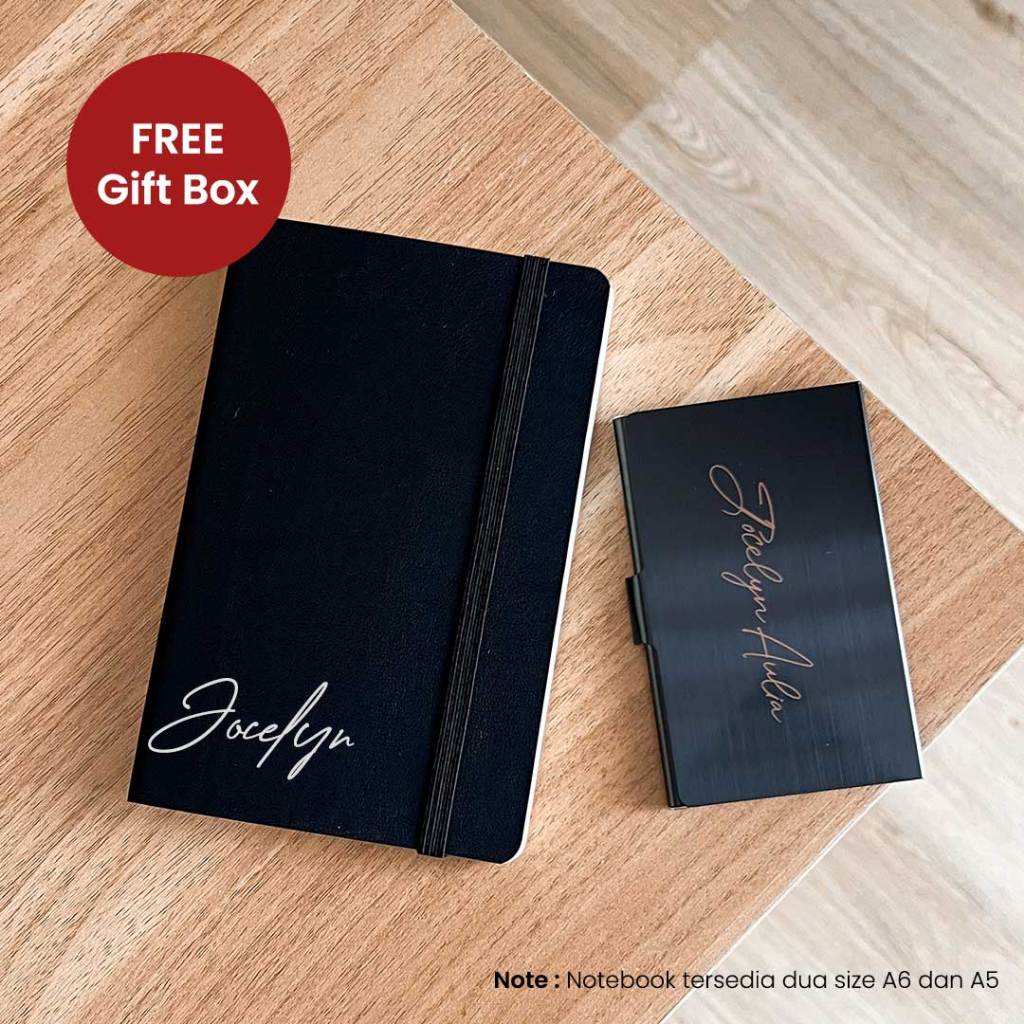 

Kado Notebook dan Card Holder Custom Nama Grafir Logo Hadiah Pacar Ultah Kado Wisuda Gift Wedding