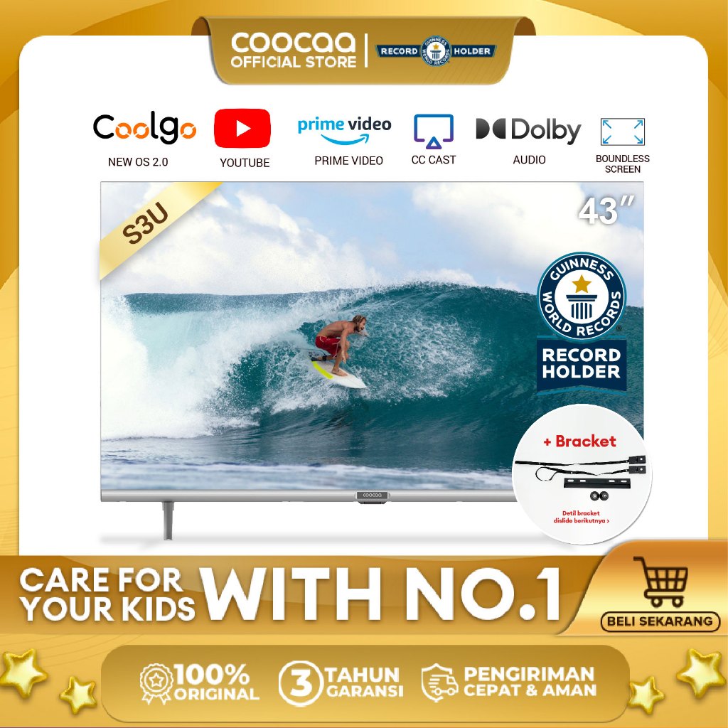 [+ BRACKET] COOCAA 43 inch Smart TV - Digital TV - Dolby Audio - Youtube - Mirroring -  Flick Free -