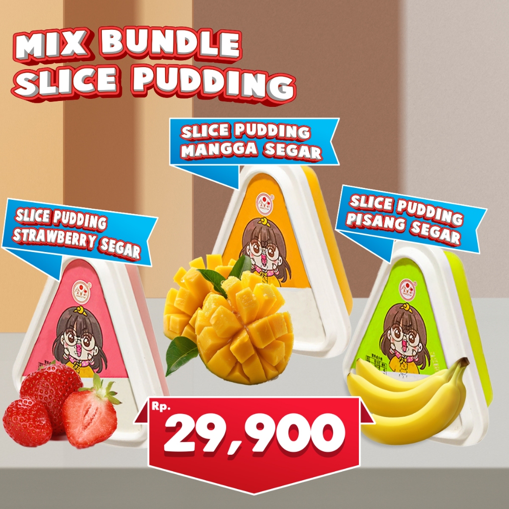 

[ Mix Bundle 3 ] Slice Pudding Sunshine Strawberry , Mangga , Pisang , Yogurt Silky Jelly Puding 3 PACK Jeli Food Makanan