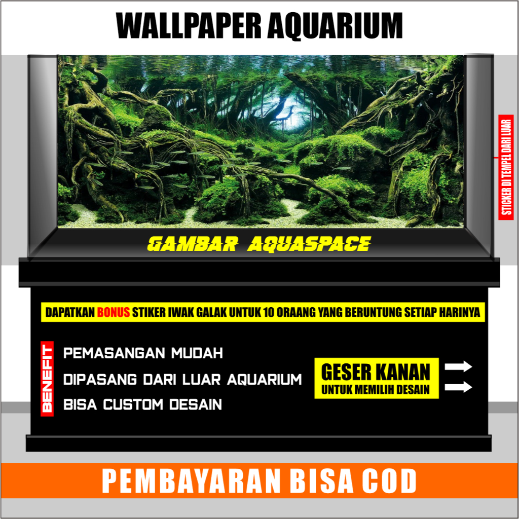 sticker skotlet wallpaper background hiasan aquarium channa belakang 3d timbul motif aquaspace