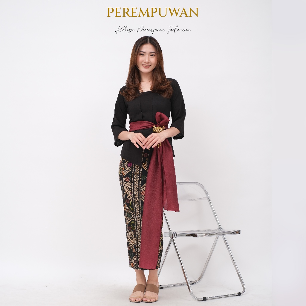 PEREMPUWAN Kebaya Bali Wisuda Modern Satu Set Hijab Polos Hitam Putih Aesthetic KondanganTerbaru