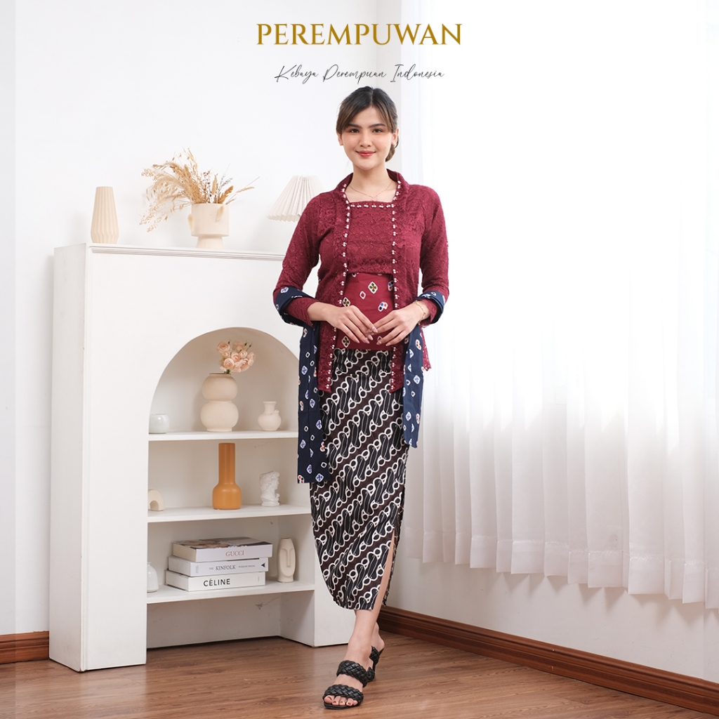 PEREMPUWAN Atasan Kebaya Wisuda Kutu baru Kutubaru Hijab Batik Solo Klasik Jumputan Merah Putih Hita