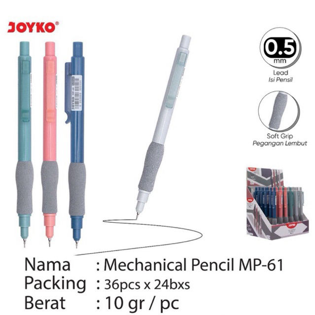 

( 1 pcs ) MP61 Joyko Soft Grip Mechanical Pencil / Pensil Mekanik Pegangan Karet Lembut MP-61 ketebalan 0.5mm