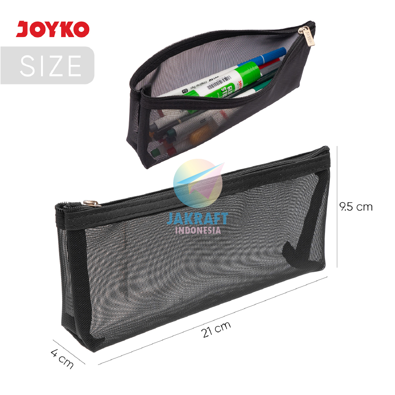 

(1 Pcs) Tempat Pensil Plastik Jaring Resleting Besi JOYKO PC-5017 Monokrom Putih White / Hitam Black / Abu-abu Grey Plastic Mesh Material Metal Zipper Pen Pencil Soft Case Warna Monochrome Lengkap