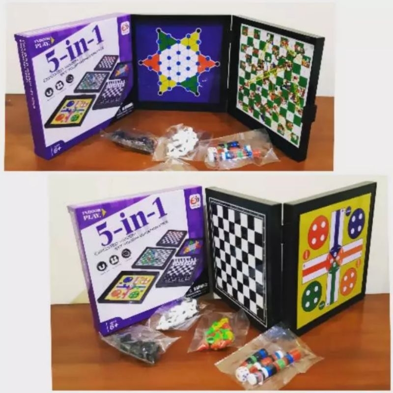 Mainan Board Game 5 in 1 - Catur Ludo Halma Ular Tangga Checkers Edukasi Koleksi Anak Laki Perempuan
