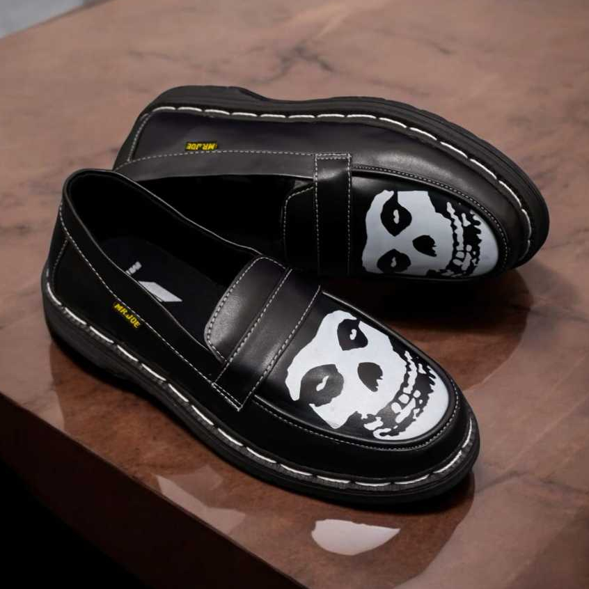 Sepatu Pantofel Formal Oxford Kulit Hitam Pria Slip On Docmart Misfits Face Kulit PU Penny Loafers S